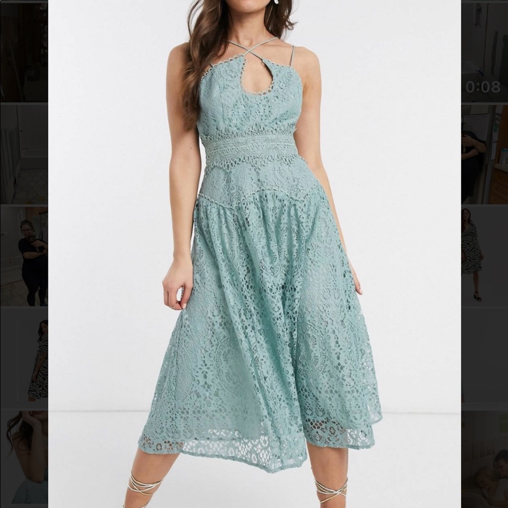 ASOS DESIGN cami strap midi prom dress in lace with
circle trims